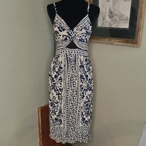 Angie Navy and White Floral Midi Dress